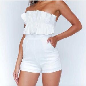 Princess Polly Hunter Mae Strapless Ruffle Romper in off white size 0